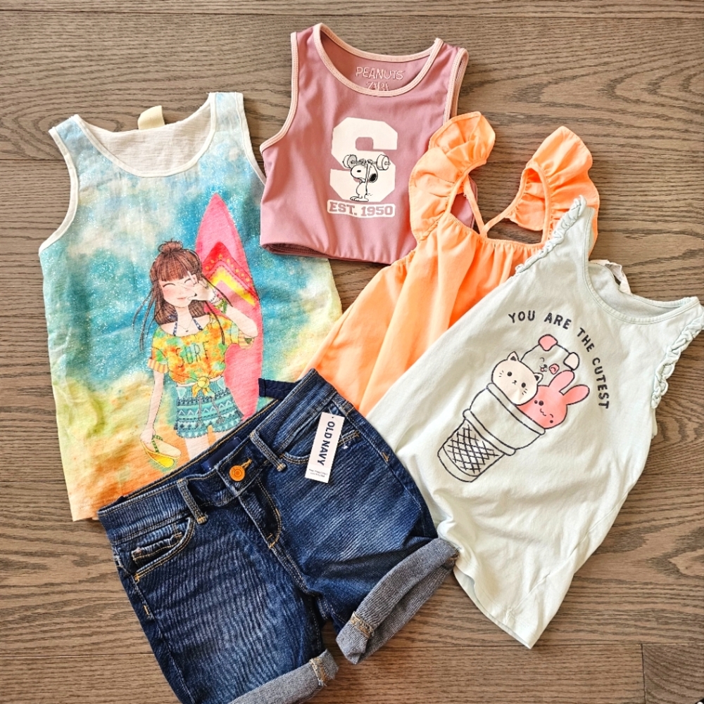 Zara girls tank tops H&M and Old Navy demin shorts bundle Size 6-7